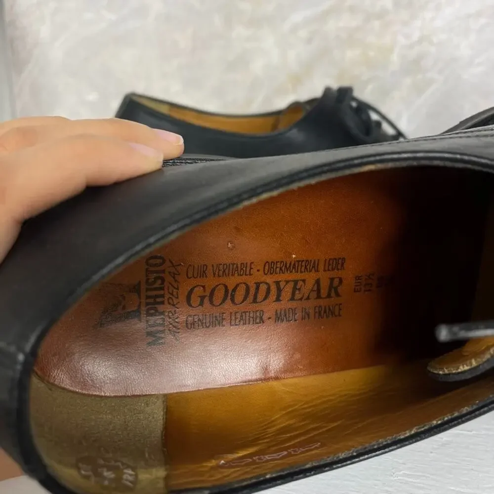 Mephisto Melchior Cap Toe Black Leather Air Relax Goodyear Welt Shoes US 14